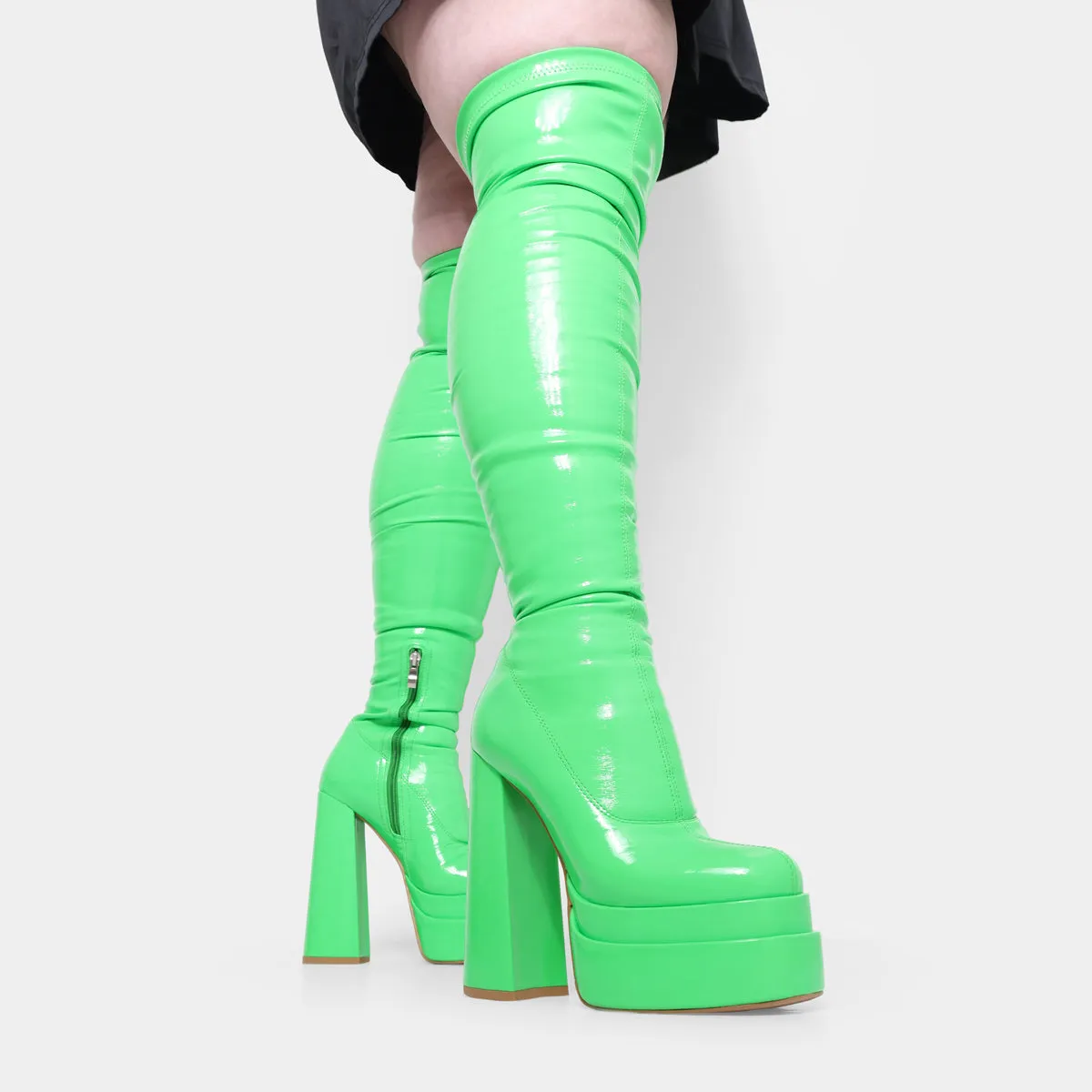 The Redemption Green Stretch Thigh High Boots