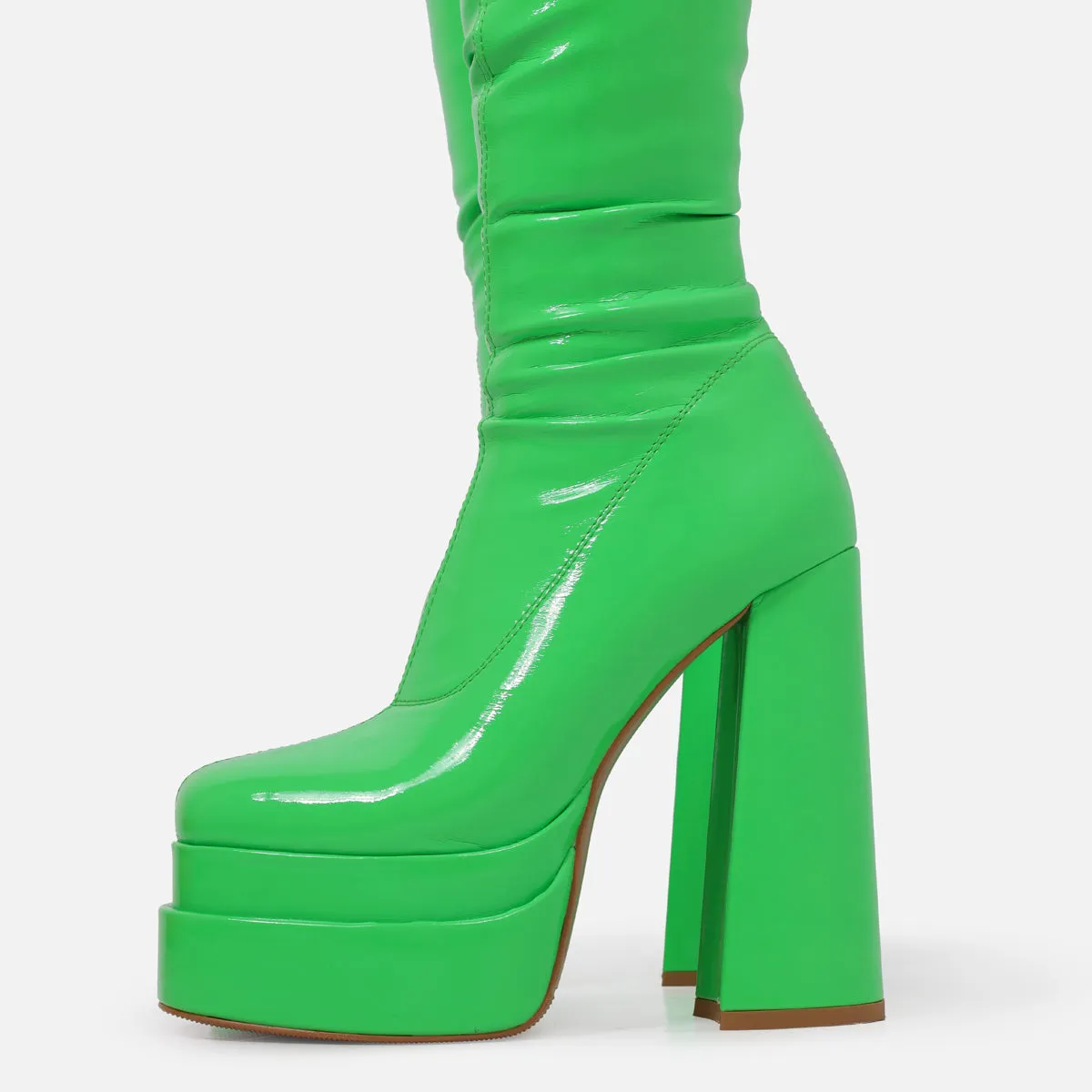 The Redemption Green Stretch Thigh High Boots