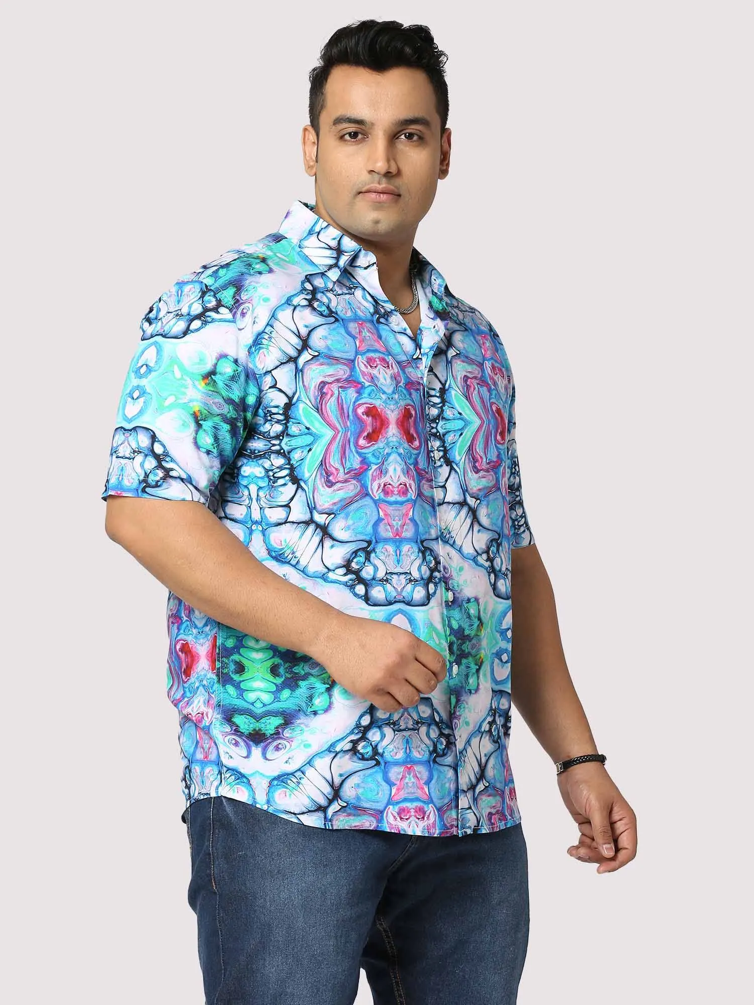 Trance Digital Printed Half Shirt Men's Plus Size