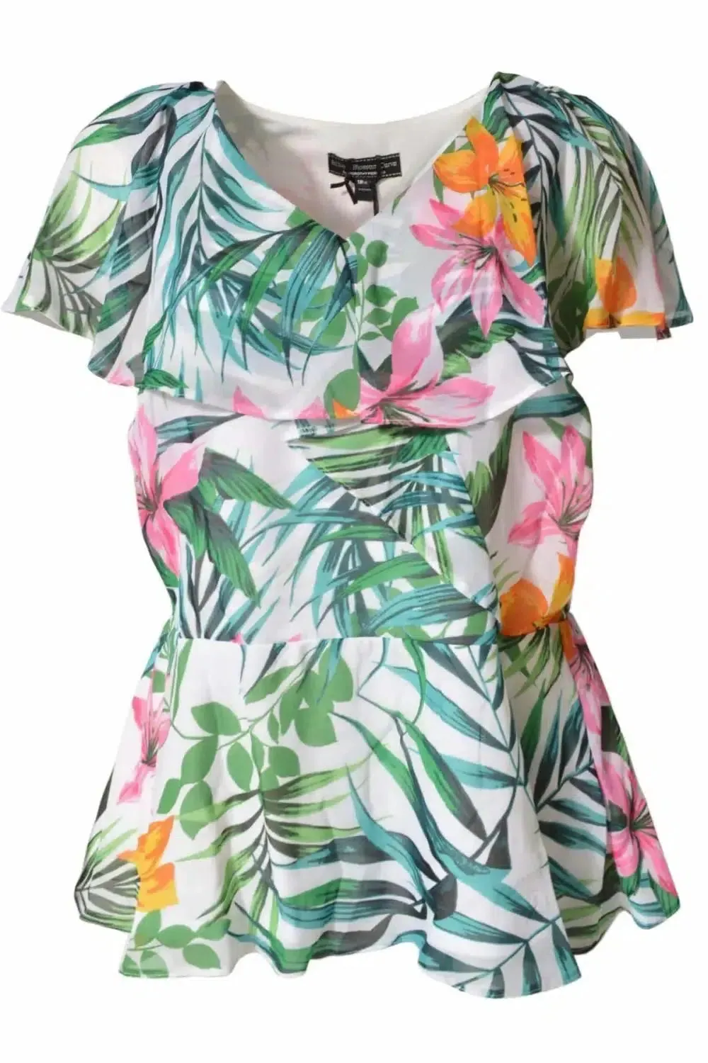 Tropical Print Short Sleeve Blouse