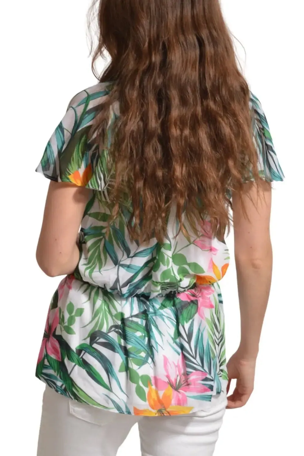 Tropical Print Short Sleeve Blouse