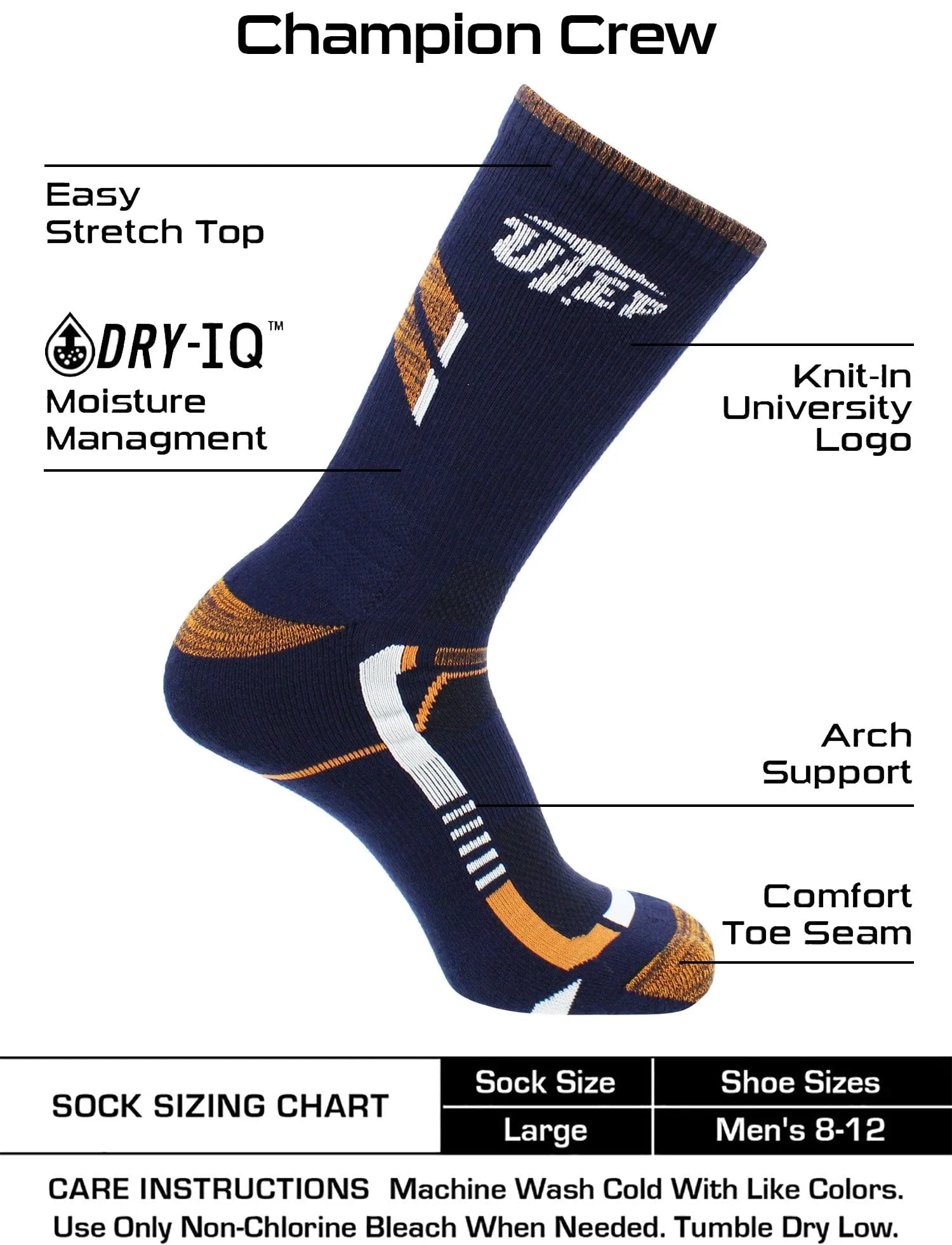 UTEP Miners Socks University of Texas El Paso Miners Champion Crew Socks