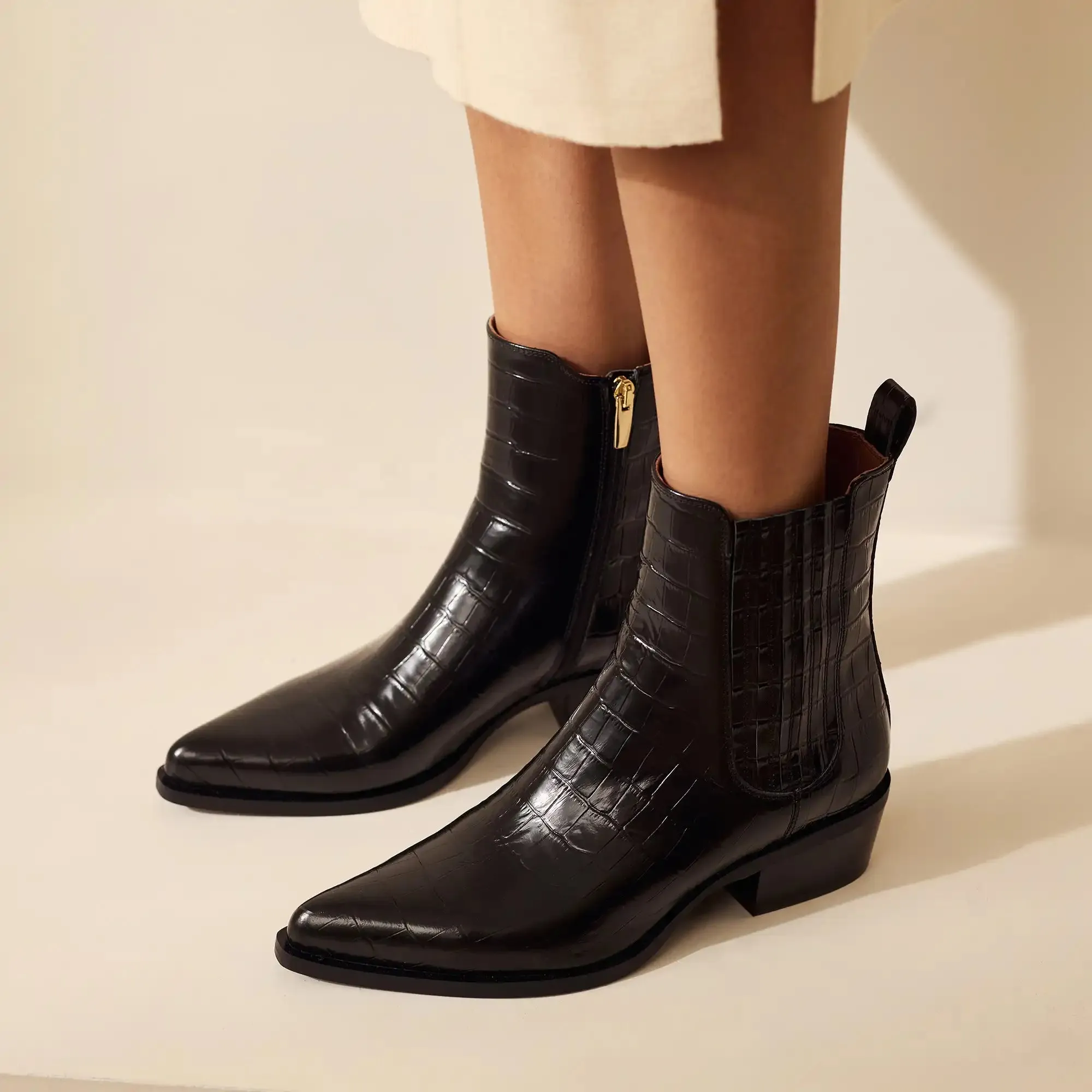 Vendôme Amandine croco black calfskin leather boots