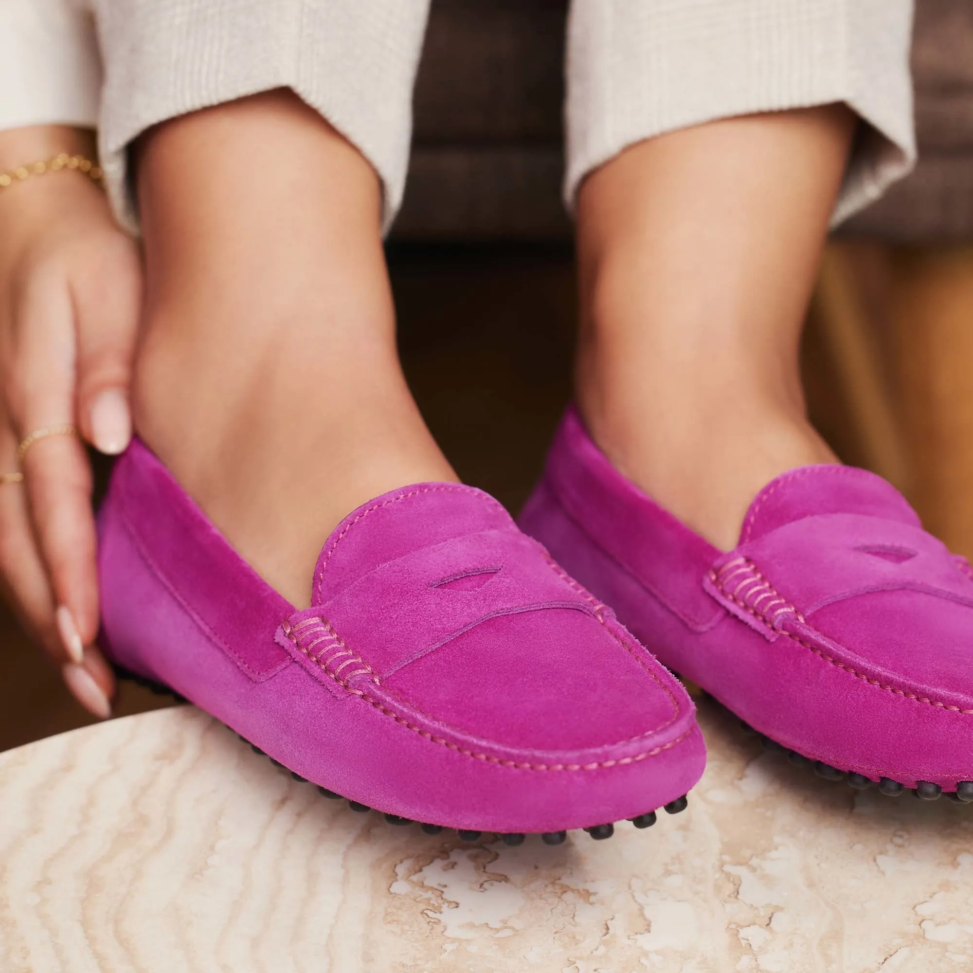 Vendôme Marie fuchsia suede moccasins