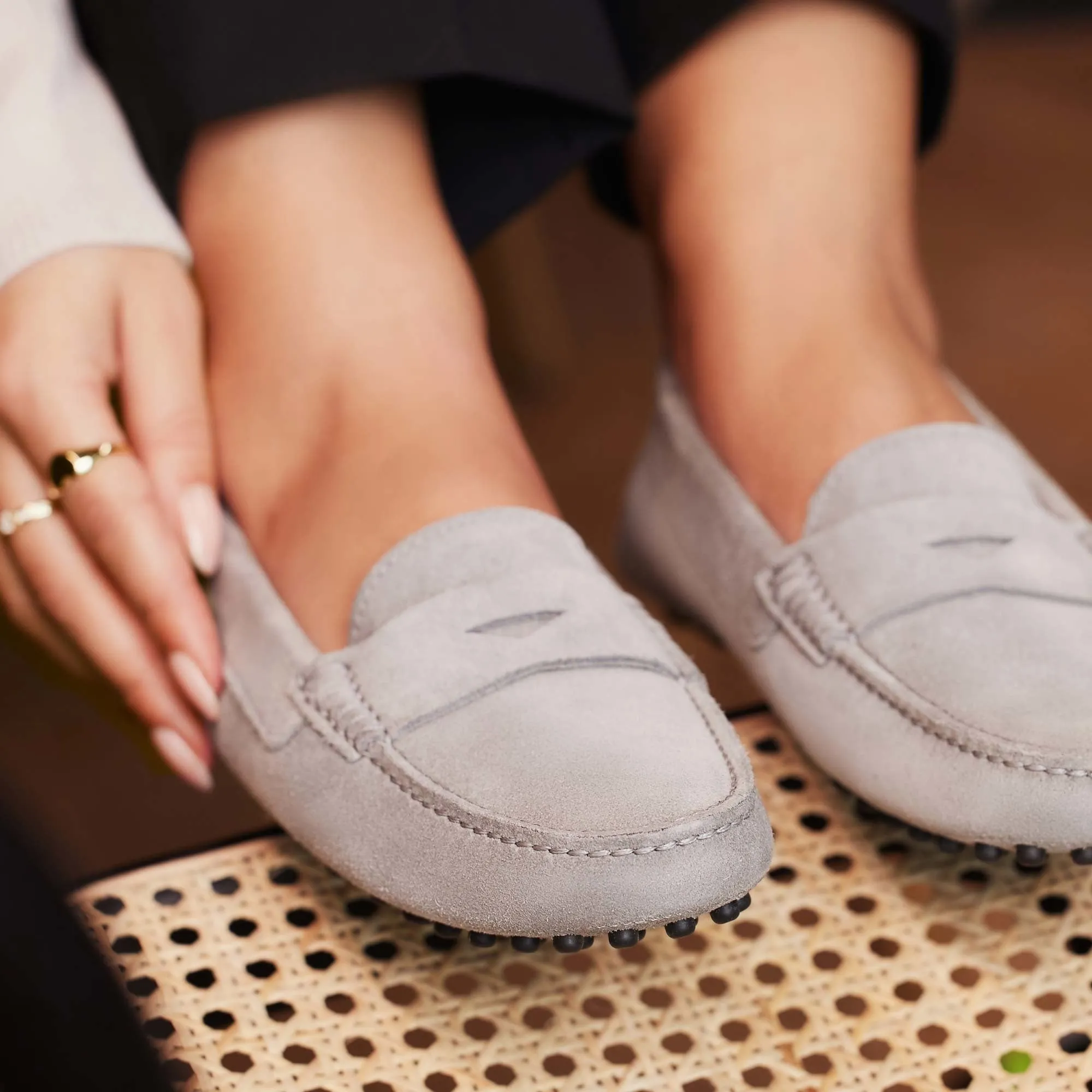 Vendôme Marie grey suede moccasins