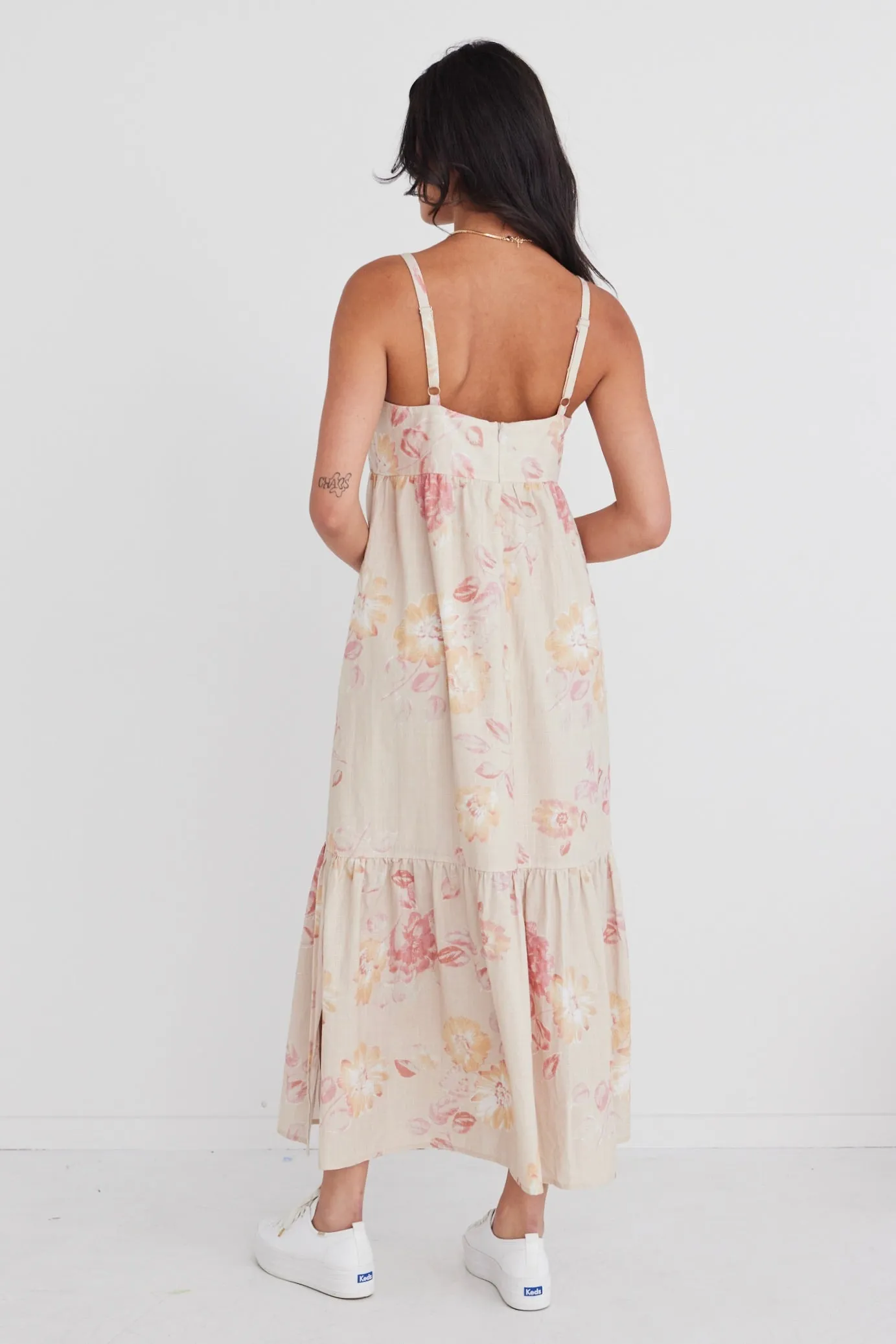 Venus Natural Flower Strappy Tiered Maxi Dress