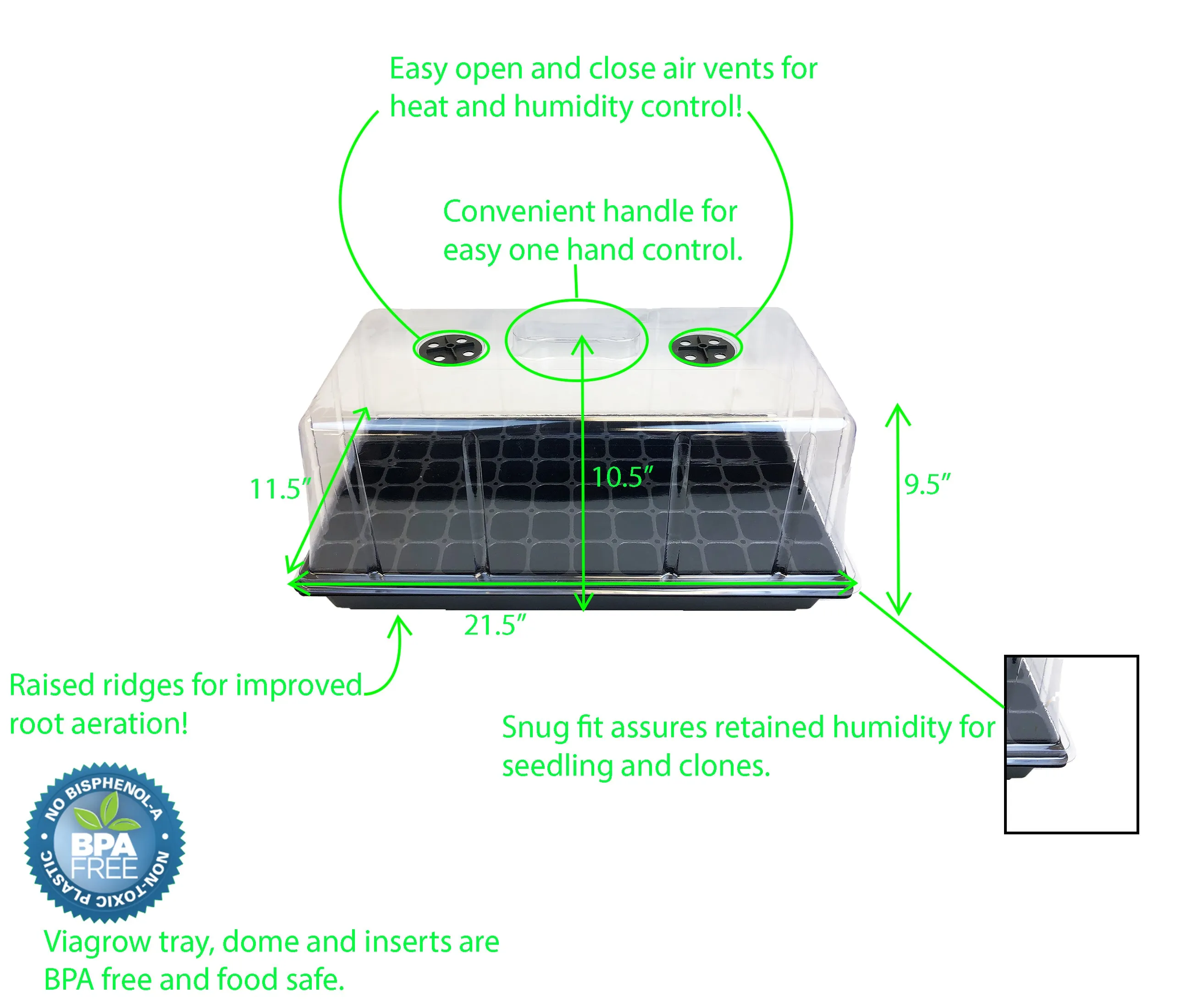 Viagrow Prop 10 in. x 20 in. Propagation Kit Tall 7 in. Dome, Tray, Insert