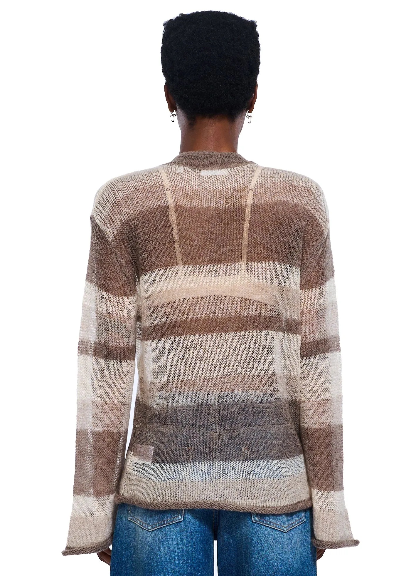 VIAVIA Open Mohair Striped Sweater in Neutral Stripe