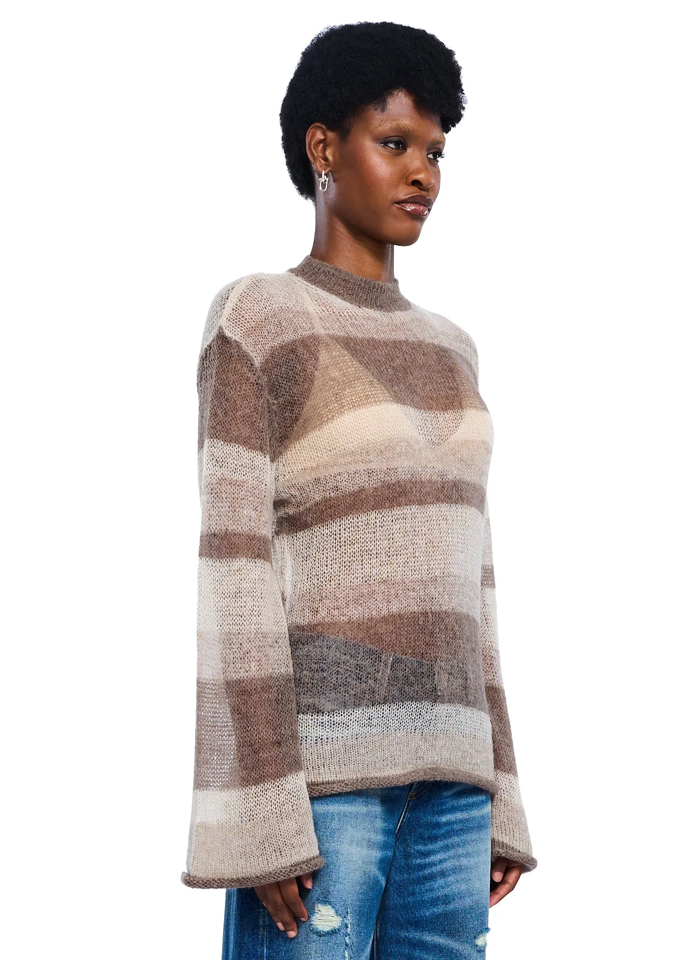 VIAVIA Open Mohair Striped Sweater in Neutral Stripe