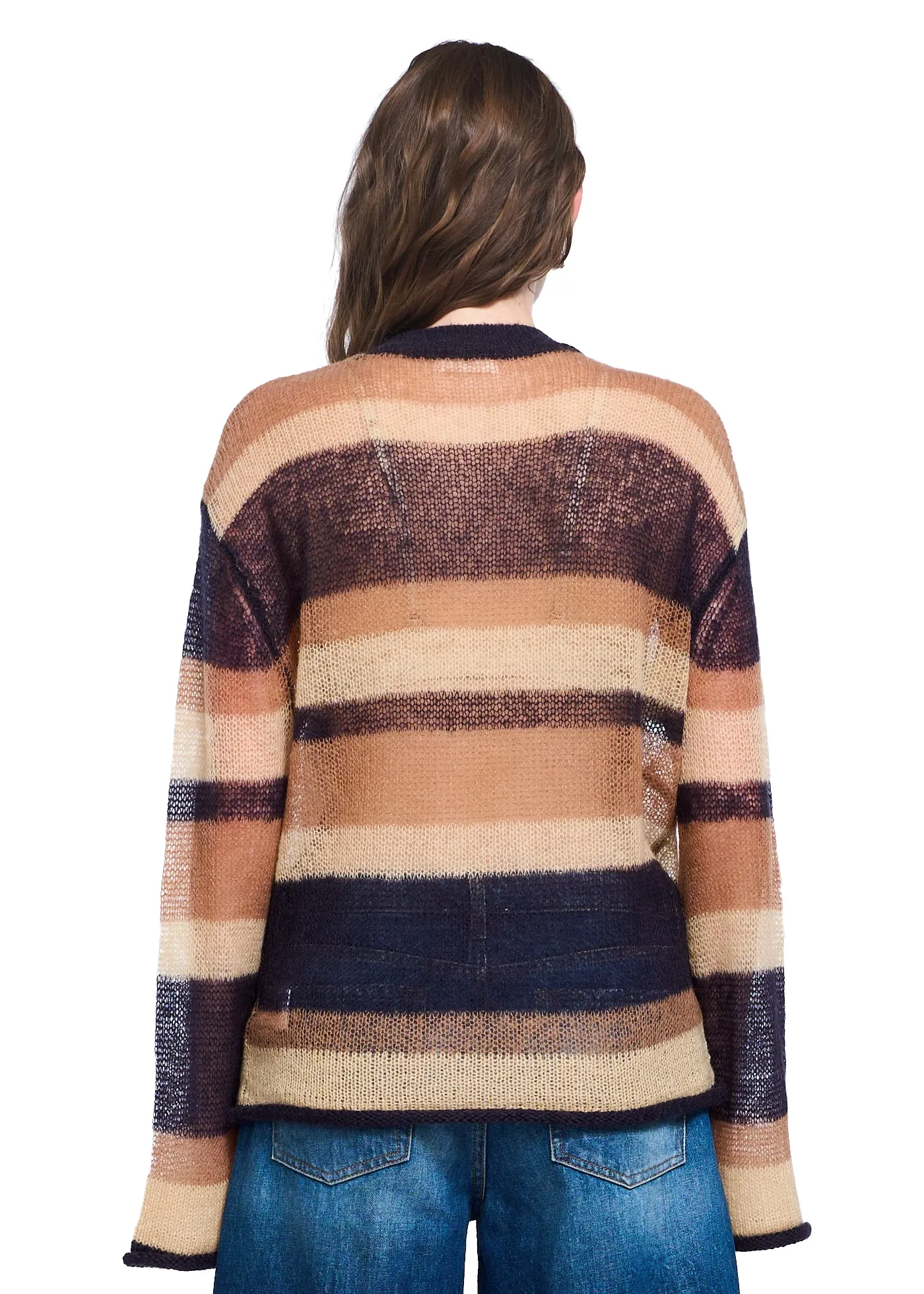 VIAVIA Open Mohair Striped Sweater in Rusty Stripe