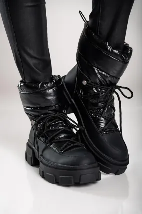 Warm ankle boots with laces, black