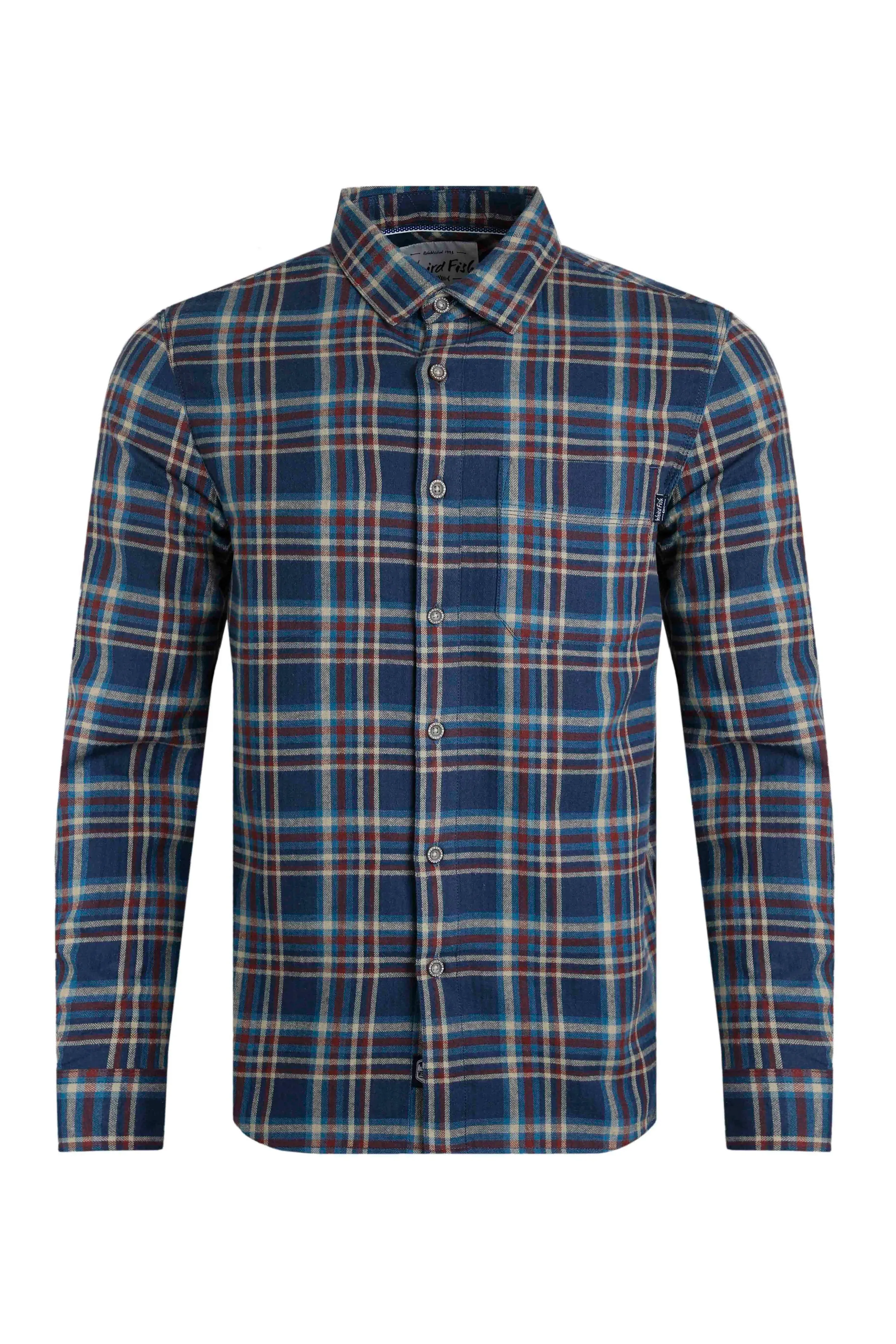 Weird Fish M Navy Broxton Organic Cotton Herringbone Check Shirt