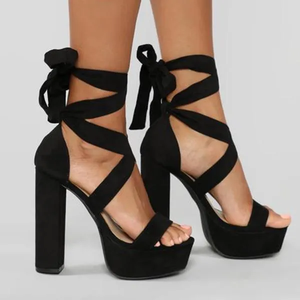 Women Summer Strappy Platform High Heel Black Sandals