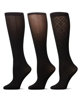 Women's 3 Pair Pack Herringbone/Solid/Diamonds Trouser Socks