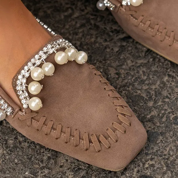 Women's Cute Bottom Pearl Suede Loafers