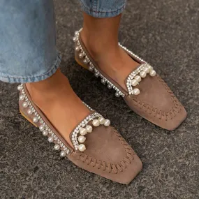 Women's Cute Bottom Pearl Suede Loafers