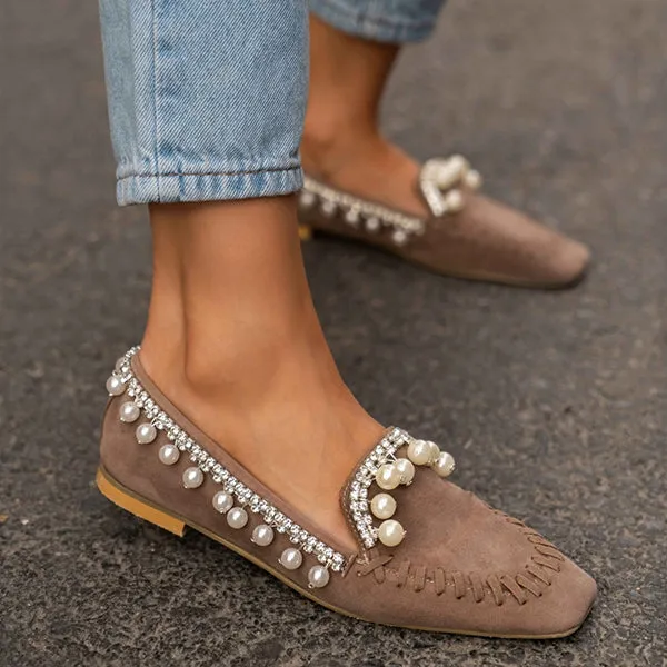 Women's Cute Bottom Pearl Suede Loafers