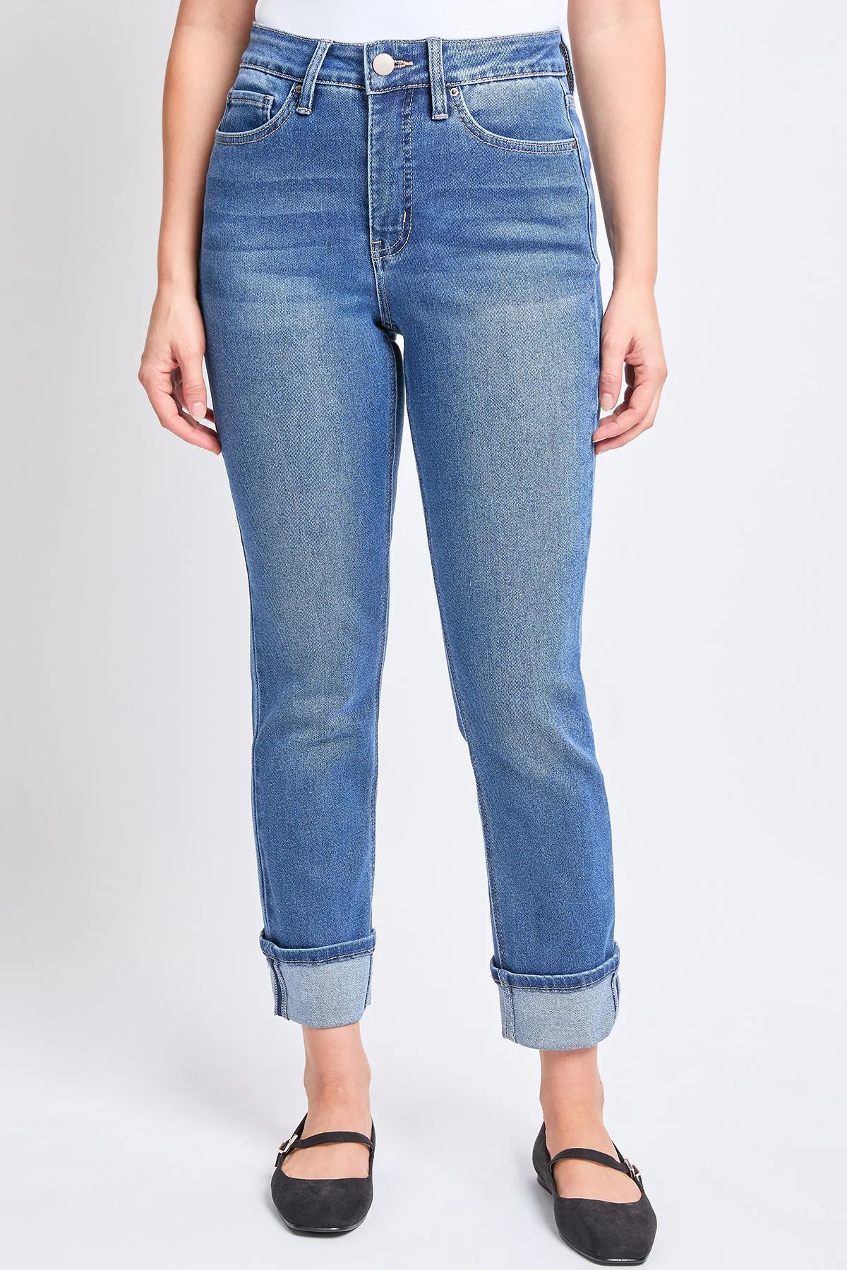 Women's High Rise Vintage Wash Straight Cuff Jean