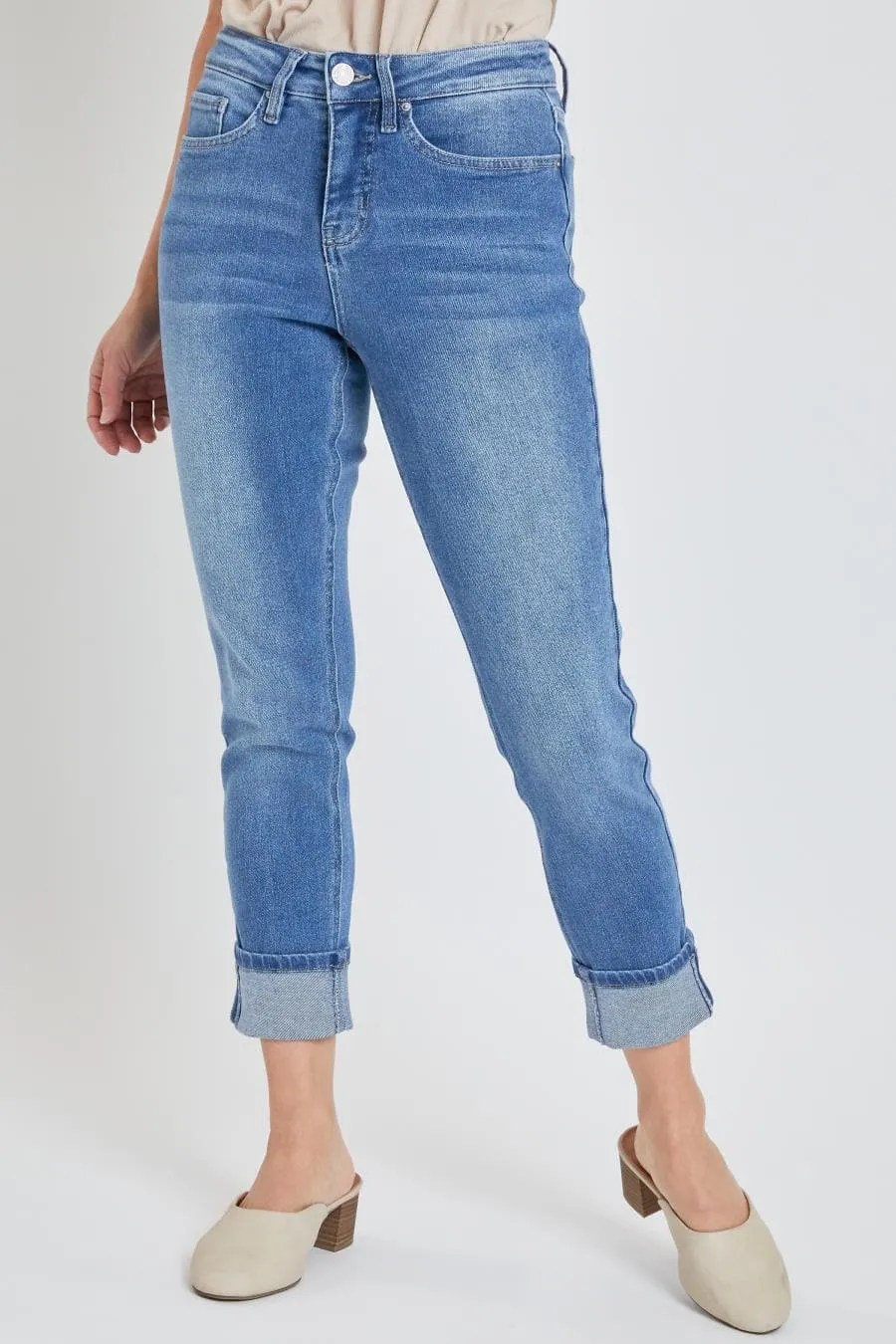 Women's High Rise Vintage Wash Straight Cuff Jean