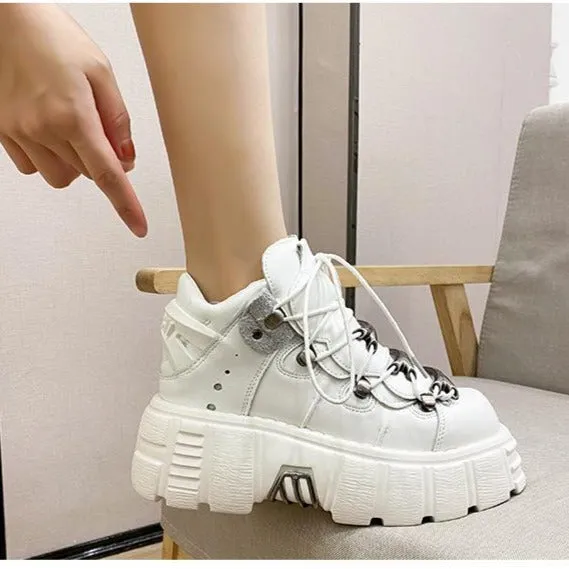 Womens Punk Style Platform Shoes Lace-up Loafers