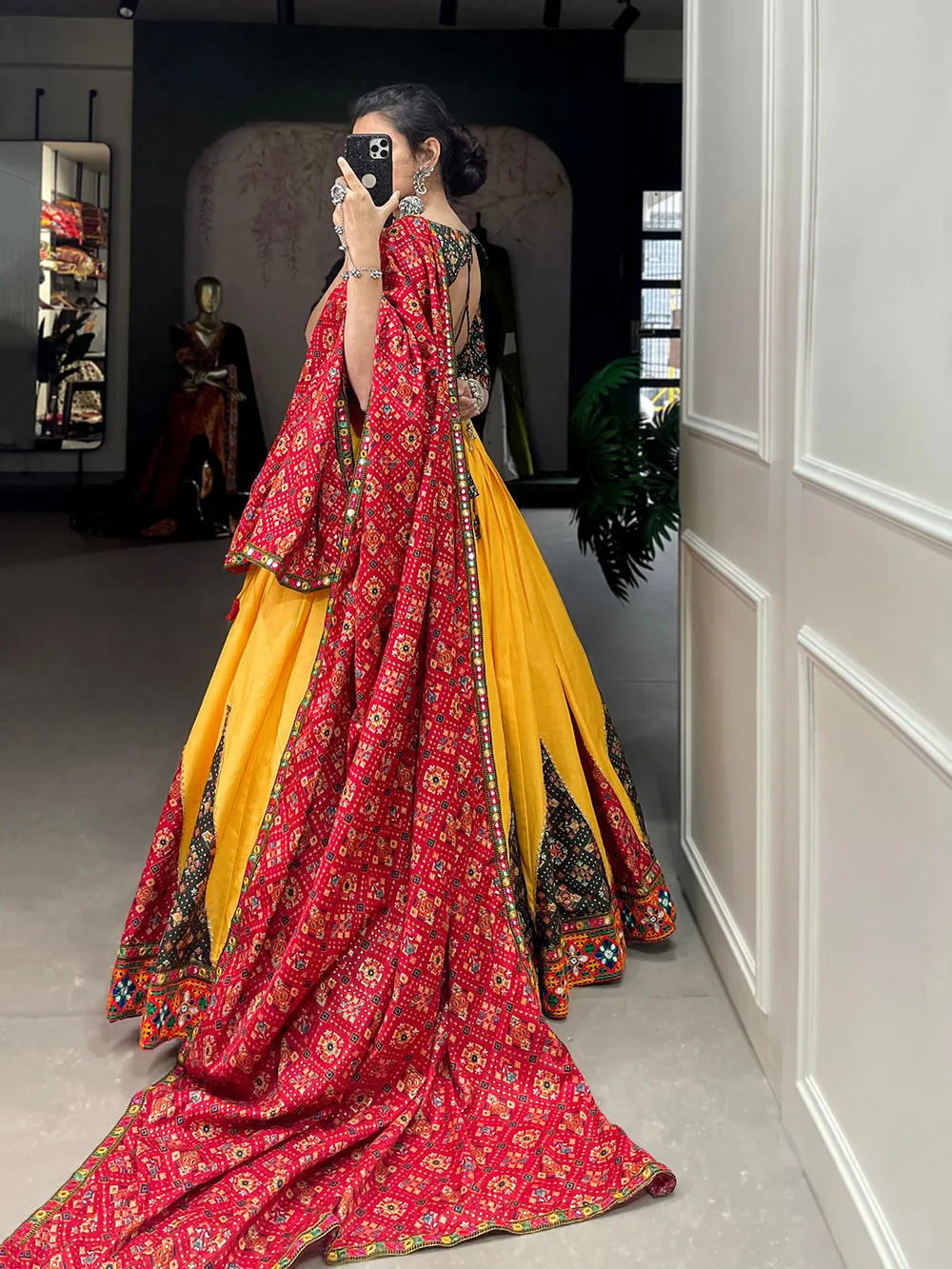 Yellow Color Printed And Gamthi Work Lace Border Cotton Lehenga Choli