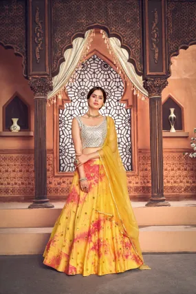 Yellow Shibori Printed Cotton Party Wear Lehenga Choli