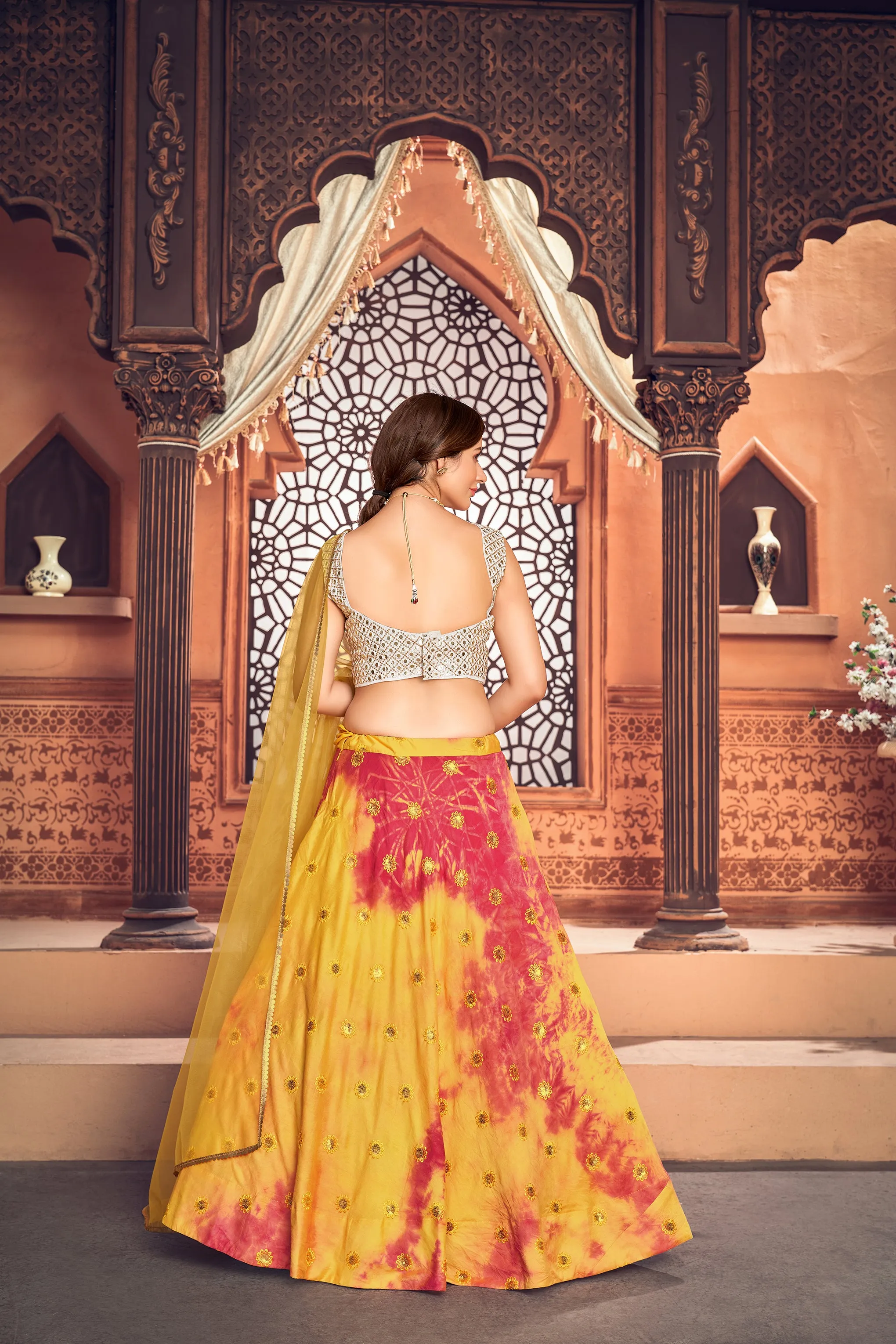 Yellow Shibori Printed Cotton Party Wear Lehenga Choli