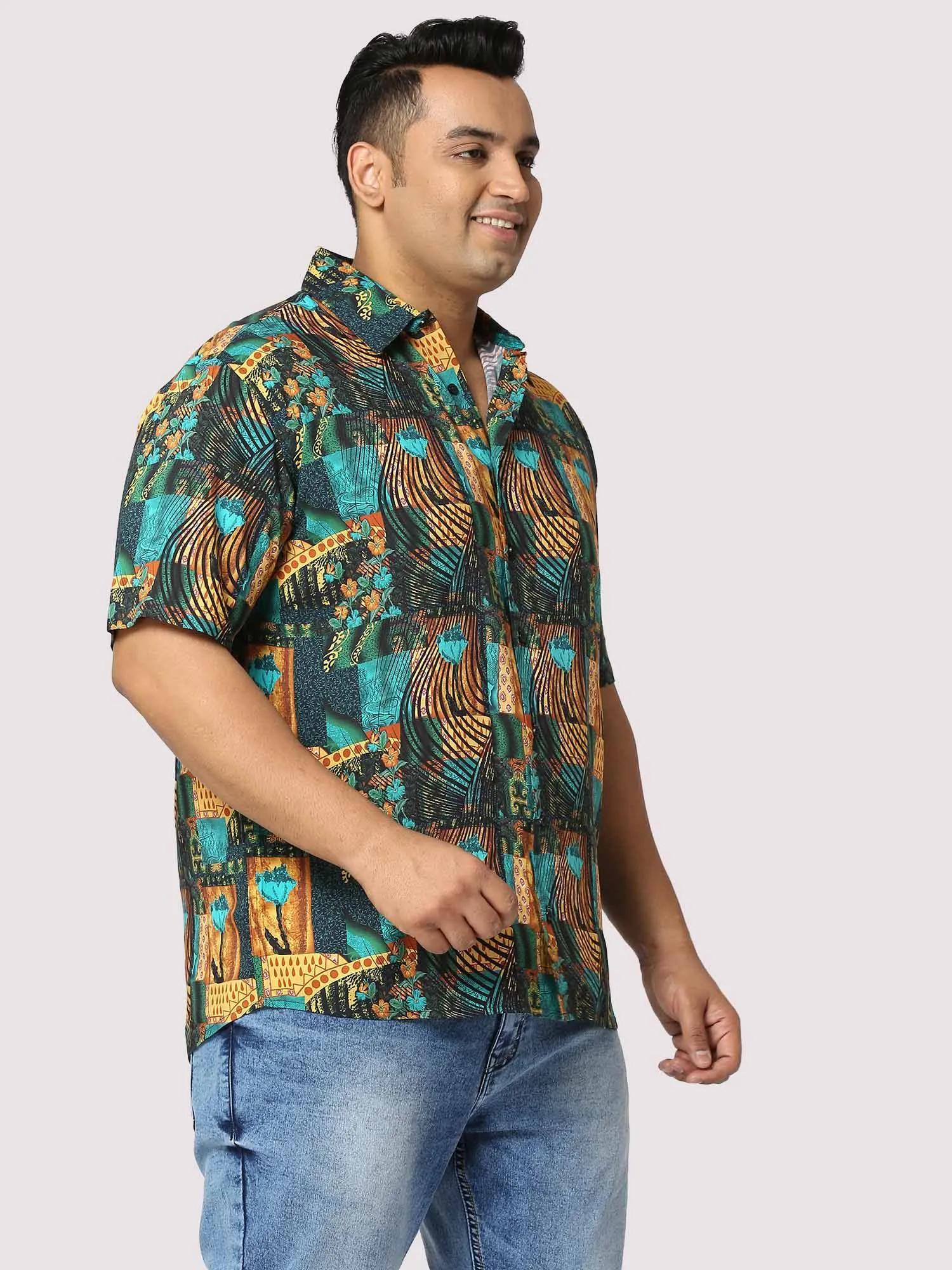 Zeus Digital Printed Half Shirt Men's Plus Size